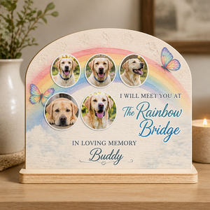 Rainbow Bridge Pet Memorial Table Sign - 5 Photo Collage - Personalized Wooden Photo Table Sign 90a03cce-f904-450b-8490-7faf0b7d2499.png