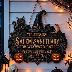Personalized Halloween Cat Welcome Sign, Salem Sanctuary For Wayward Cats Ferals And Familiars Welcome, Spooky Door Decor, Custom Fall Sign 90ab1ac9-68e4-44a1-a8e1-e7c972d37bda-hjhj-3-.webp