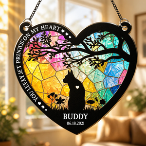 Cat Memorial Stained-Glass Suncatcher – Paw Prints On My Heart - Personalized Suncatcher Stained Glass 90b289e0-c8b6-494c-990f-e84162a012fd.png
