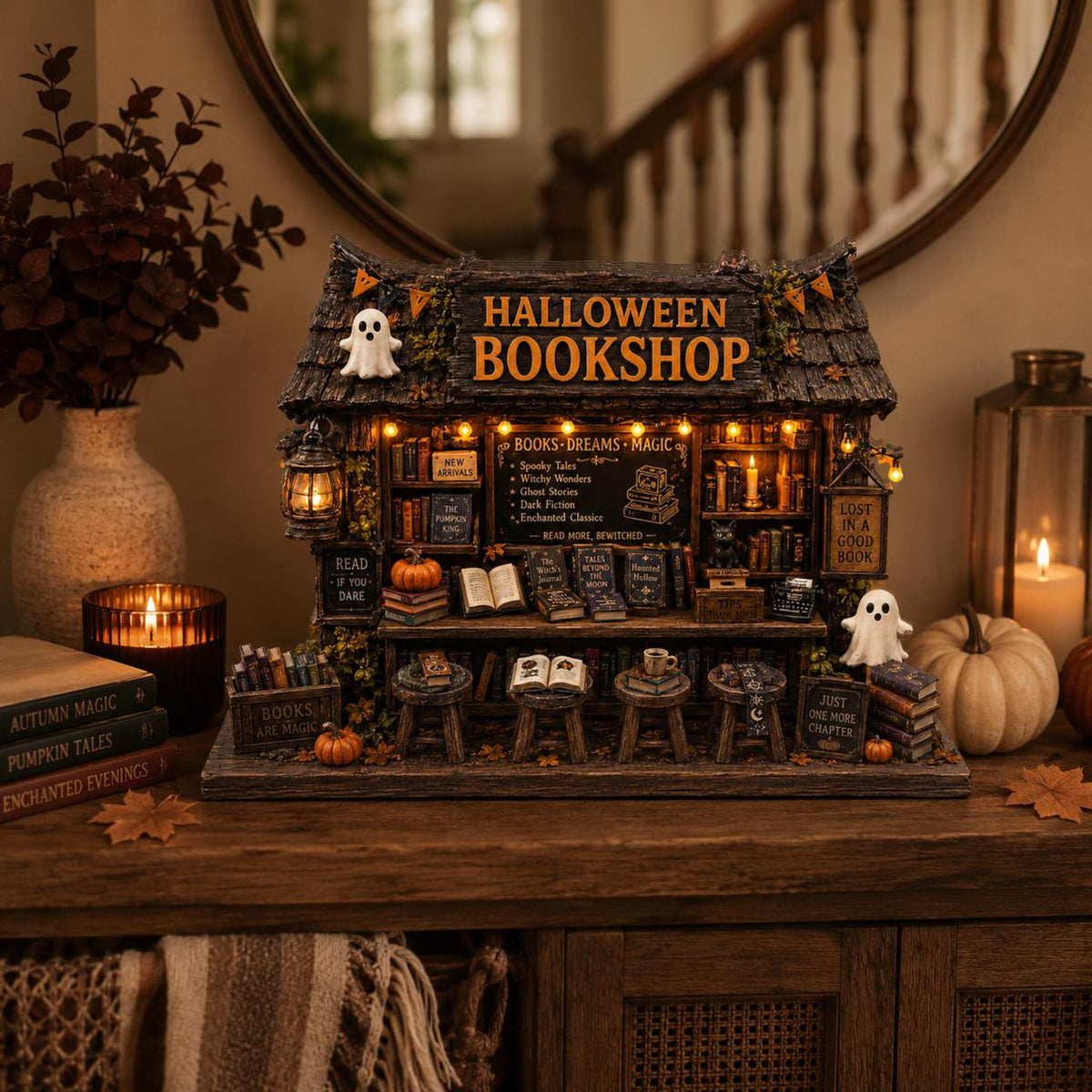 Halloween Bookshop Wooden Block, Spooky Library Shelf Decor, Haunted Bookstore Table Decoration, Witchy Fall Home Gift for Readers 90cde6cb-d115-469f-ba88-e3d4b4607905-2.jpg