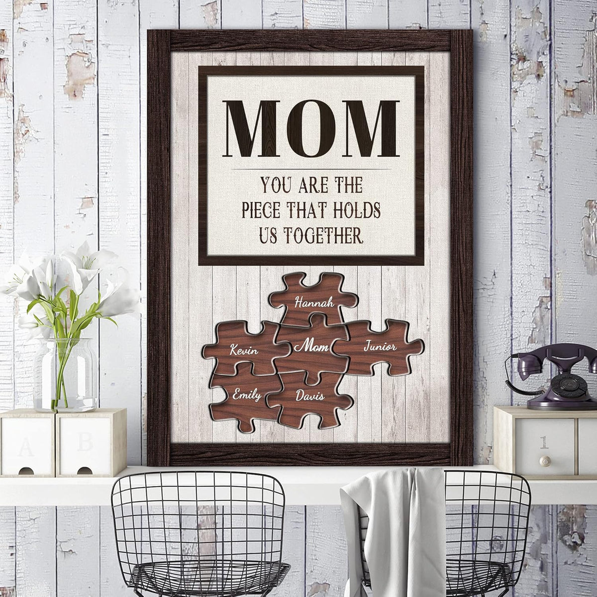 Personalized Mother's Day Gifts for Mom from Son Daughter Unique Birthday Presents for Mom Custom Puzzle Sign Canvas Prints Rustic Wall Art Home Decor
