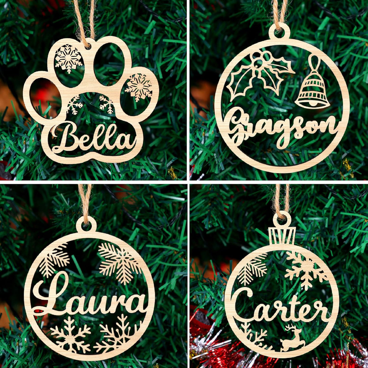 Personalized Christmas Ornaments with Name,Wooden Christmas Tree Ornaments 2025 with Custom Family Name for Kids Adults,Xmas Ornaments for Christmas Tree Gifts (01-6 Styles of Christmas Ornament)