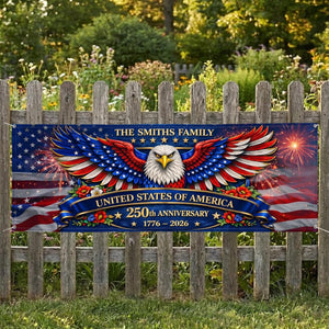 Personalized America 250th Anniversary Banner, Custom Family Name Banner, Custom Family Patriotic Outdoor Sign, 1776-2026 Yard Outdoor Decor, Patriotic Decor 05