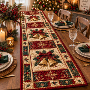 Christmas Quilt-Style Table Runner, Bells, Holly, Snowflake Holiday Decor 911e7c47-7b8e-42b5-b7fc-80cac665921c-1.jpg