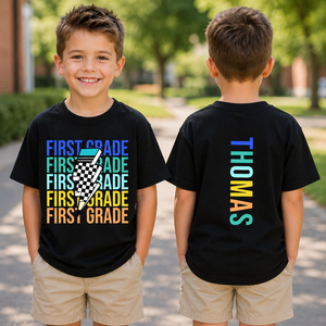 Custom Name Kids Boy Back to School Shirt, Kindergarten Shirt, First Grade Tee, Retro School Clothing, First Day of School Shirt For Boys 912062d6-59f7-43e6-9060-a8661ffad7f2-banner-1.png