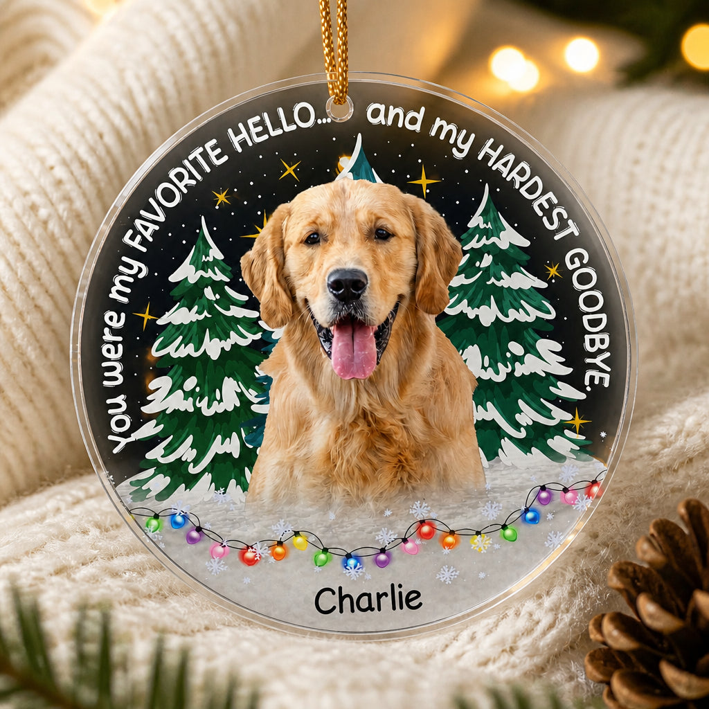 Favorite Hello Hardest Goodbye - Pet Photo Memorial Ornament - Personalized Transparent Acrylic Ornament 9130a75f-7413-43a8-9a20-4d9ef37c635f.jpg