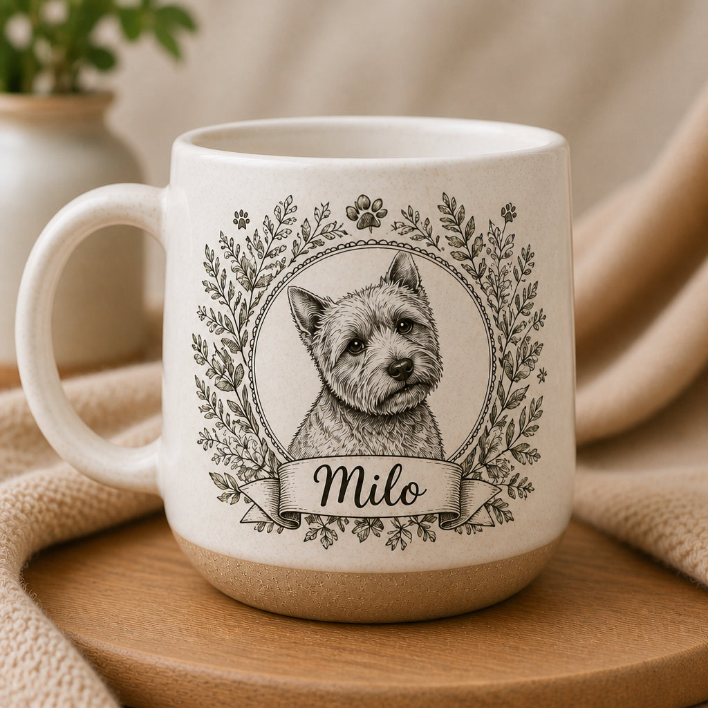 Vintage Botanical Pet Cameo Pottery Mug — Photo-to-Sketch + Name - Personalized Pottery Mug 913573f4-4581-4818-a58b-e09b57e024e5.jpg