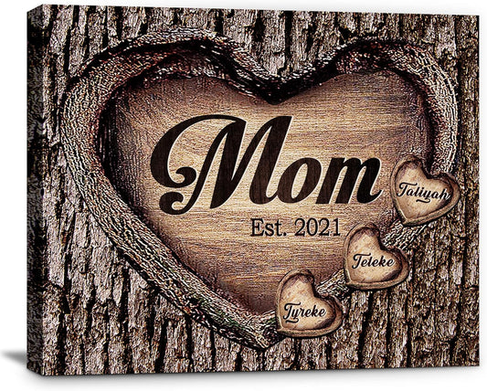 Personalized Mother's Day Gifts for Mom from Son Daughter Unique Birthday Presents for Mom Custom Heart Canvas Prints Rustic Wall Art Home Decor