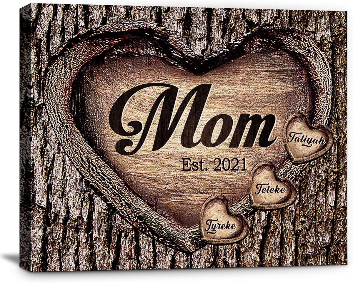 Personalized Mother's Day Gifts for Mom from Son Daughter Unique Birthday Presents for Mom Custom Heart Canvas Prints Rustic Wall Art Home Decor