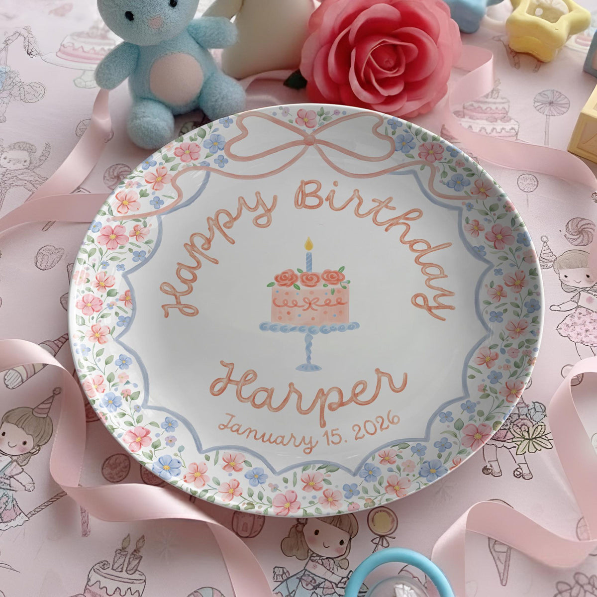Personalized Birthday Plate for Girl – Custom Pink Cake Plate with Name – Floral Ceramic Keepsake Gift 91547eed-9ae5-4b2c-a247-b9e81d6b0f20-4.jpg