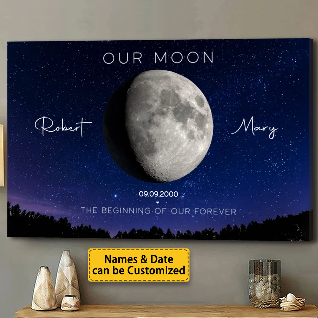 Our Moon Anniversary Gift for Couple - Personalized Moon Phase Canvas / Poster Valentine Gift For Him Gift For Her Anniversary Gift Wedding Gift