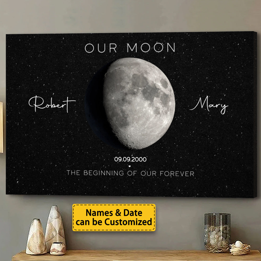 Our Moon Anniversary Gift for Couple - Personalized Moon Phase Canvas / Poster Valentine Gift For Him Gift For Her Anniversary Gift Wedding Gift