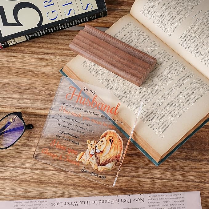 Gifts for Husband from Wife Lion Themed Loving Acrylic Plaque Gifts - Romantic Birthday Gifts for Husband Home Office Desk Decorations, Christmas, Wedding Anniversary, Valentine's Day and Father's Day