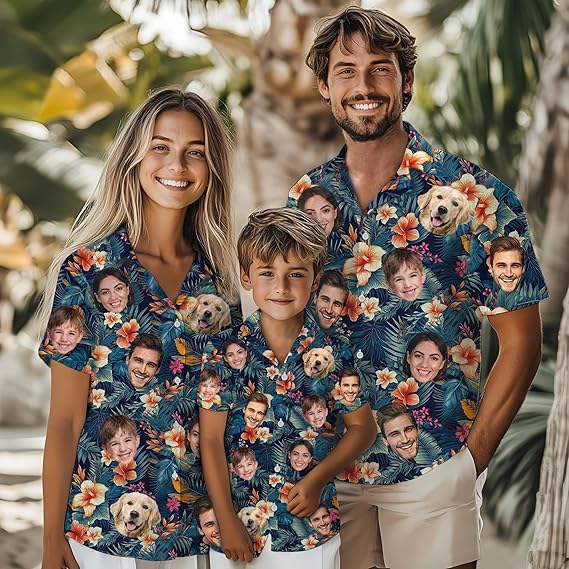 Custom Hawaiian Shirt with Face for Men Women Adult Youth Kid, Personalized Hawaiian Shirts with Face Photos Picture