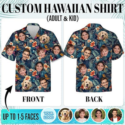 Custom Hawaiian Shirt with Face for Men Women Adult Youth Kid, Personalized Hawaiian Shirts with Face Photos Picture