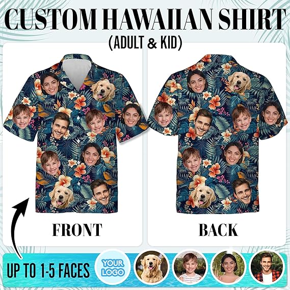 Custom Hawaiian Shirt with Face for Men Women Adult Youth Kid, Personalized Hawaiian Shirts with Face Photos Picture