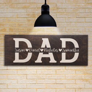 Fathers Day 2025 Gift, Dad Sign with Kids Names - Personalized Woodsign Gift for Dad from Daughter, Son