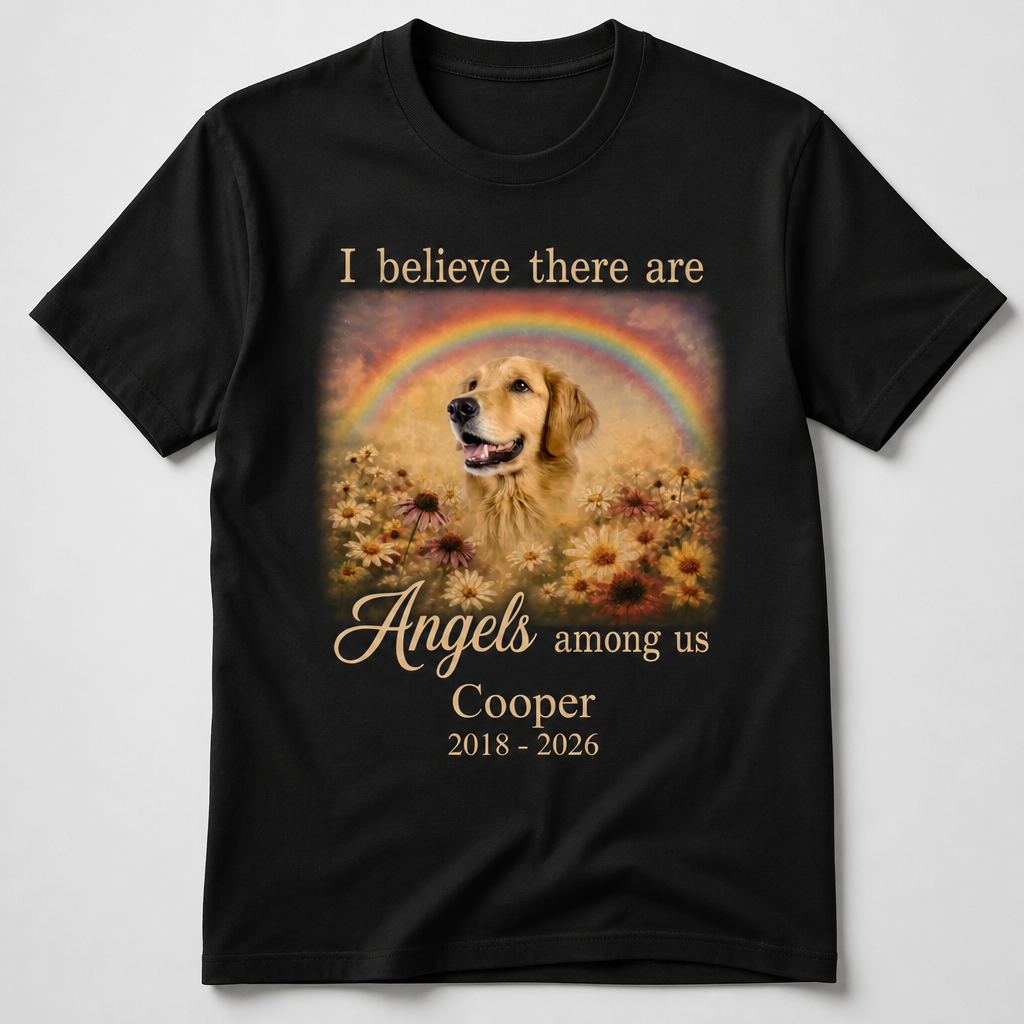 Rainbow Bridge Pet Memorial Tee – Angels Among Us (Photo, Name & Years) - Personalized T-shirt 9173dd84-395c-4ee4-9dee-e8871ce7a8d4.png