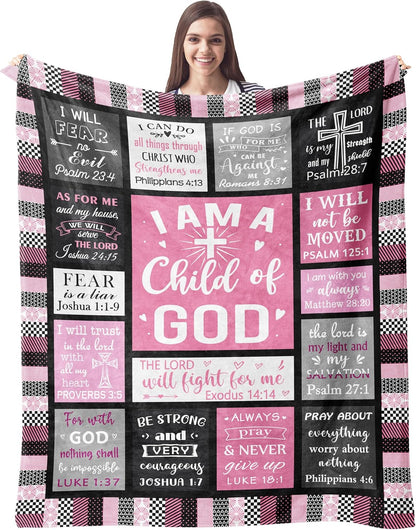 Christian Gifts for Women Blanket - I Am a Child of God Blankets - Inspirational Religious Birthday Catholic Spiritual & Baptism Confirmation Gifts for Girls