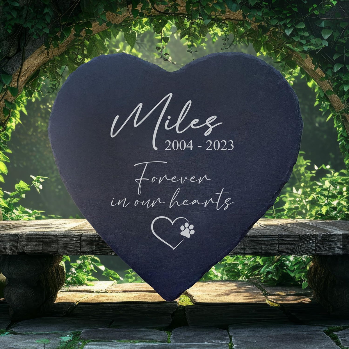 Personalized Pet Memorial Stone for Dogs and Cats | Custom Laser-Etched Weatherproof Garden Grave Marker | Natural Stone Bereavement Headstone Sympathy Gift |  Heart or Circle Shap
