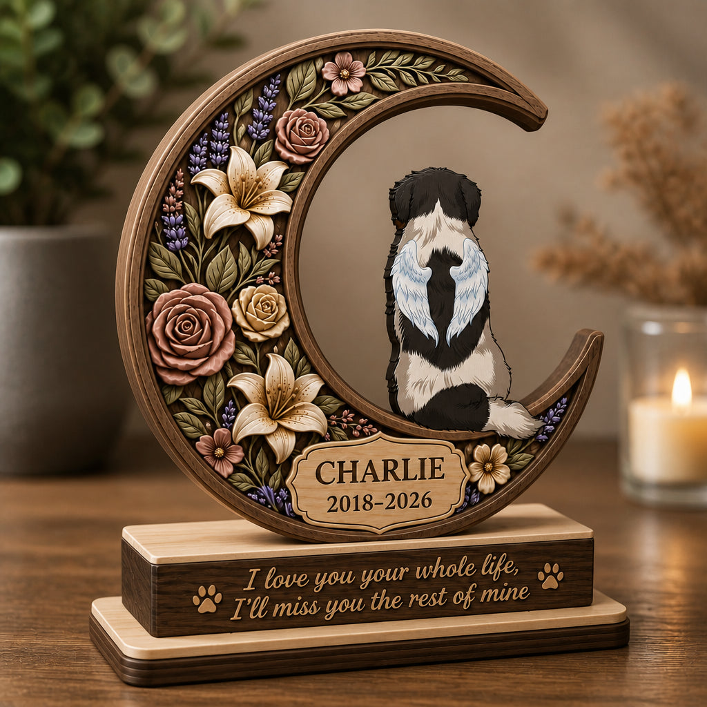Crescent Moon Pet Memorial — Custom Name & Years Wooden Standing Plaque - Personalized Wooden custom shape Standing 2 layer (5mm) 917fce65-b46a-442b-90e5-9f0fceae94cf.jpg