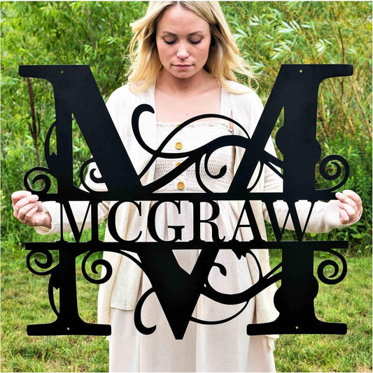 Custom Metal Name Sign | Metal Wall Art | Split Letter Monogram Wall Decor | Personalized Wedding Gift | Outdoor Sign