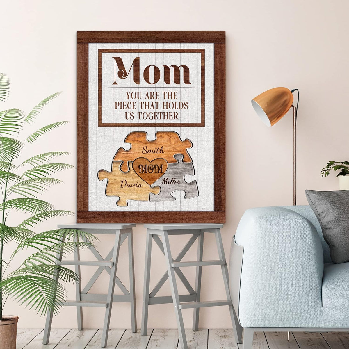 Personalized Mother's Day Gifts for Mom from Son Daughter Unique Birthday Presents for Mom Custom Puzzle Sign Canvas Prints Rustic Wall Art Home Decor