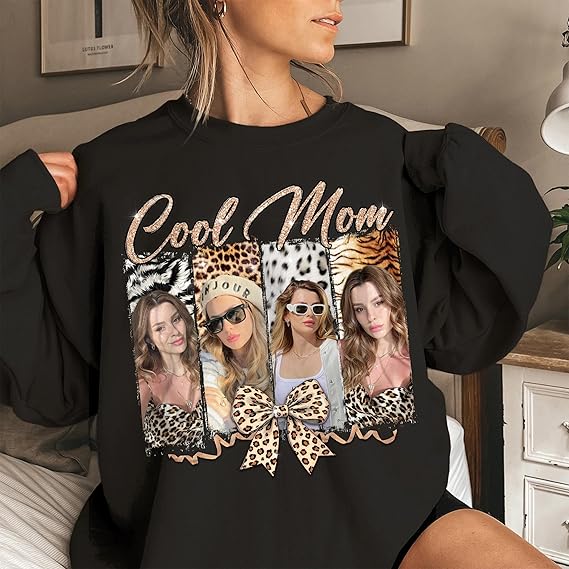Leopart Pattern Custom Photo Custom T Shirts for Mom Mama Shirt with Photos Vintage Tee Custom Funny Shirt for Mom