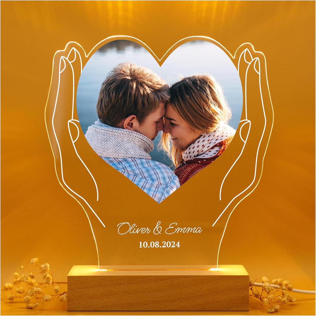 Unique Gifts for Boyfriend - Customized LED Picture Frame - Heart-Shaped Acrylic Frame - Romantic Gift for Anniversary, Wedding, or Birthday