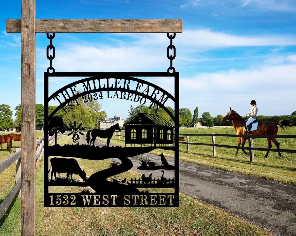 Personalized Hanging Farm Signs, Personalized Outdoor Ranch Sign, Outdoor Farm Signs Personalized Metal Farm Sign, Custom Farmhouse Decor, Custom Metal Ranch Sign,Personalized Metal Farm Sign
