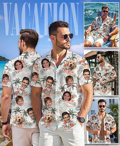 Custom Hawaiian Shirt with Face for Men Women Adult Youth Kid, Personalized Hawaiian Shirts with Face Photos Picture