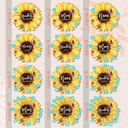 Personalized Sunflower Wood Sign Gifts for Mom & Grandma, Customized Family Name Wooden Decor for Mother's Day & Birthday, Custom Nana Gift from Kids, Grandson and Granddaughter