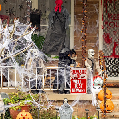 Halloween Decoration Signs Retro Custom Metal Signs for Outdoor Yard or Indoor Funny Halloween Decor Signs - No Trespassing We're Tired of Hiding The Bodies & Beware of Well Just Beware