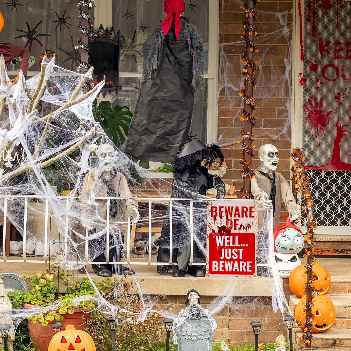Halloween Decoration Signs Retro Custom Metal Signs for Outdoor Yard or Indoor Funny Halloween Decor Signs - No Trespassing We're Tired of Hiding The Bodies & Beware of Well Just Beware
