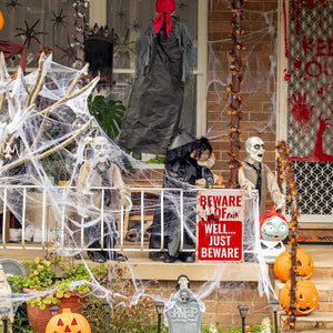 Halloween Decoration Signs Retro Custom Metal Signs for Outdoor Yard or Indoor Funny Halloween Decor Signs - No Trespassing We're Tired of Hiding The Bodies & Beware of Well Just Beware
