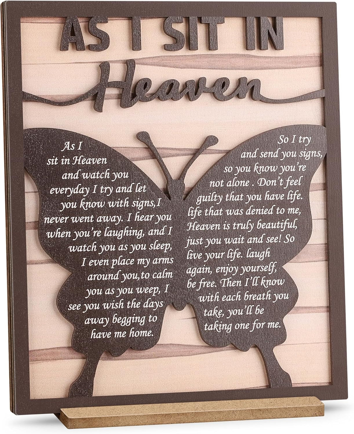 Butterfly Gifts for Women, Sympathy Gifts for Loss of Loved One, Memorial Gifts for Loss of Mom, Bereavement Gifts, In Memory of Loved One, Butterfly Wooden Silhouette Sign Plaque- As I Sit in Heaven