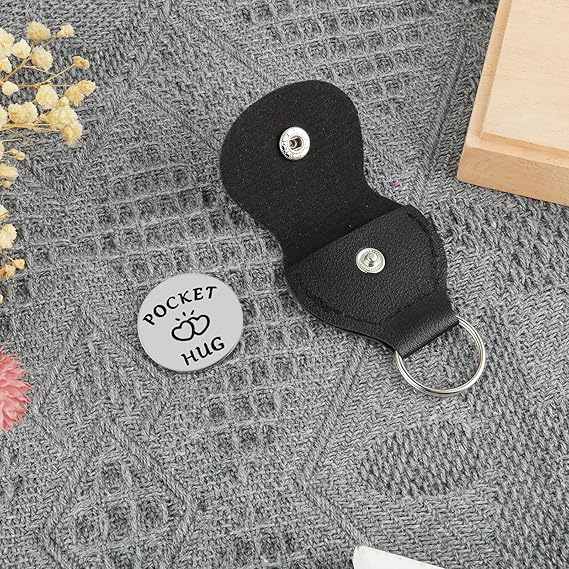 A little Pocket Hug Coin Holder Keychain Stainless Steel Double Sided Coin Thoughtful Gifts for Cancer Patients Must Have Hug Gifts for Men Women Female