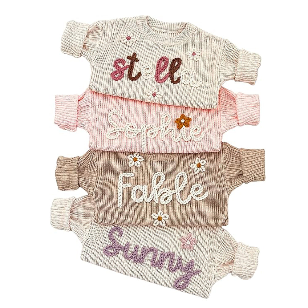Personalized Baby Sweater, Custom Baby Name Sweater for Newborn with Hand-Embroidery & Monogrammed, Infant Pullover, Gifts for Toddler Boy Girl Birthday Christmas BabyShower