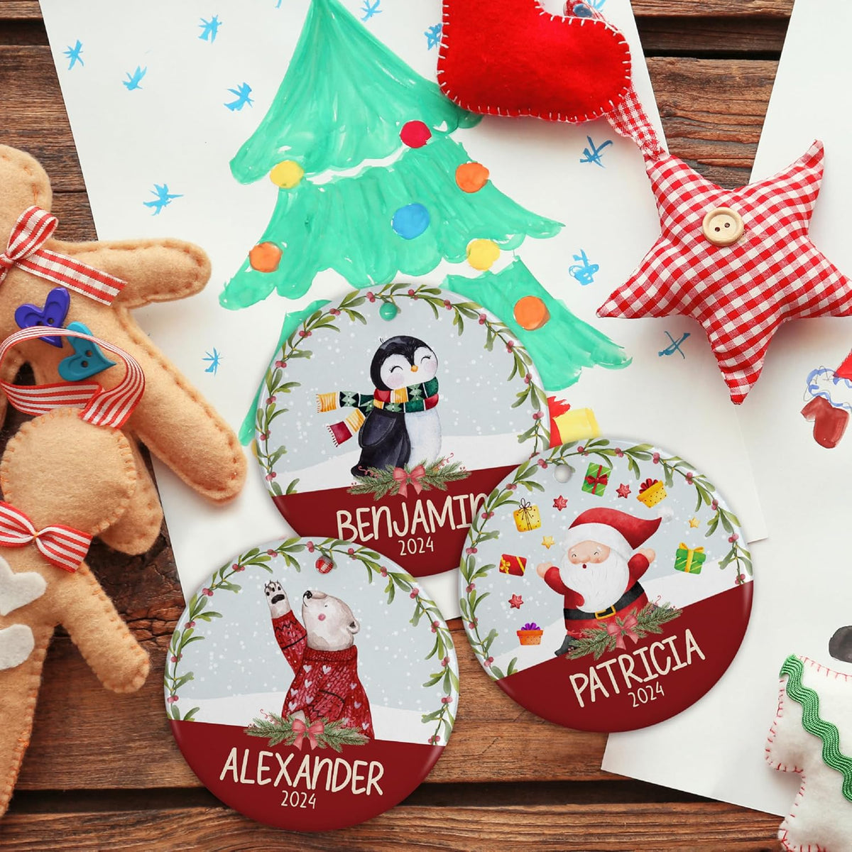 Personalized 2025 Christmas Ornaments for Kids, w/Optional Themes, Name & Date - Customized Christmas Hanging Ornament Gifts for Kids, Round Xmas Ornament