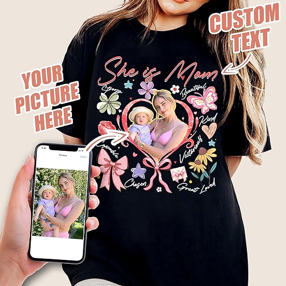 Custom T Shirts for Mom Mama Shirt with Photos Vintage Tee Custom Funny Shirt for Mom Mother's Day Gift Customize shirt for her for Wife