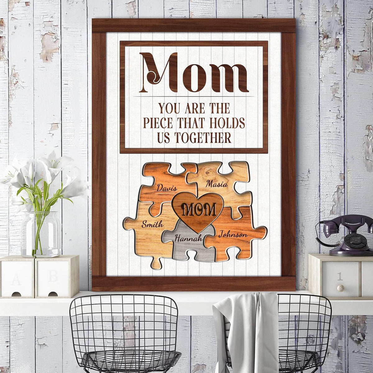Personalized Mother's Day Gifts for Mom from Son Daughter Unique Birthday Presents for Mom Custom Puzzle Sign Canvas Prints Rustic Wall Art Home Decor