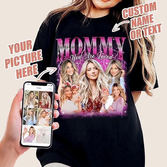 Custom T Shirts for Mom Mama Shirt with Photos Vintage Tee Custom Funny Shirt for Mom Bootleg Tee Vintage Style