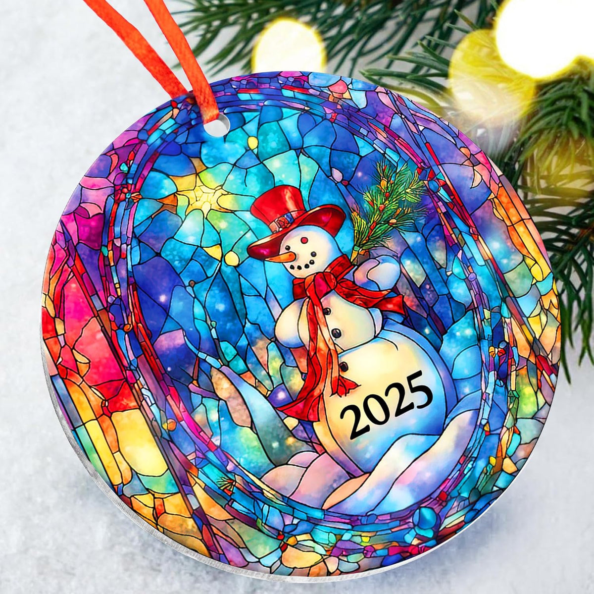 Christmas Ornaments 2025, Exchange for Women, Men, Collectible Dated Year Ornaments for Tree, Unique Acrylic Suncatcher, Printed Stained Glass Effect Decor