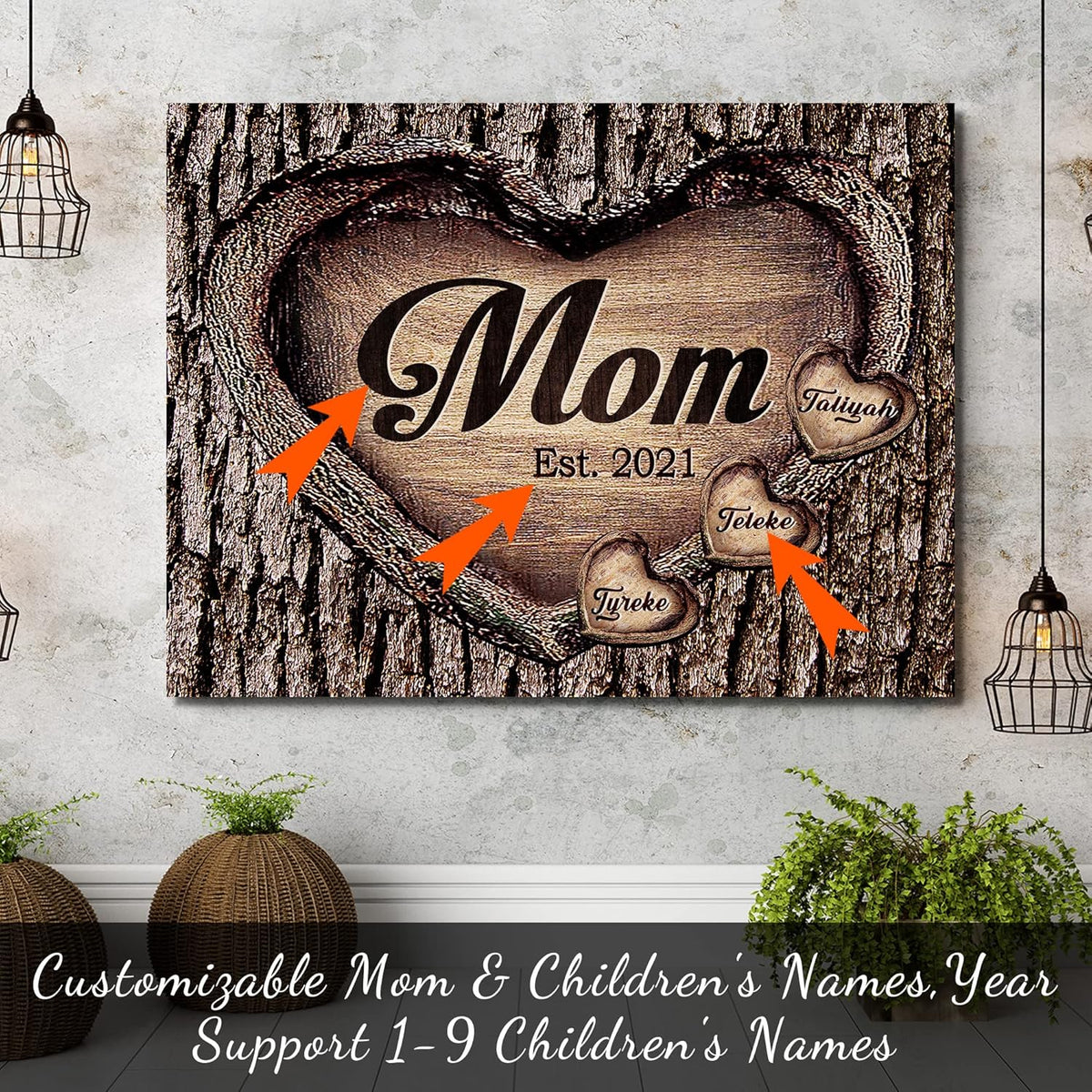 Personalized Mother's Day Gifts for Mom from Son Daughter Unique Birthday Presents for Mom Custom Heart Canvas Prints Rustic Wall Art Home Decor