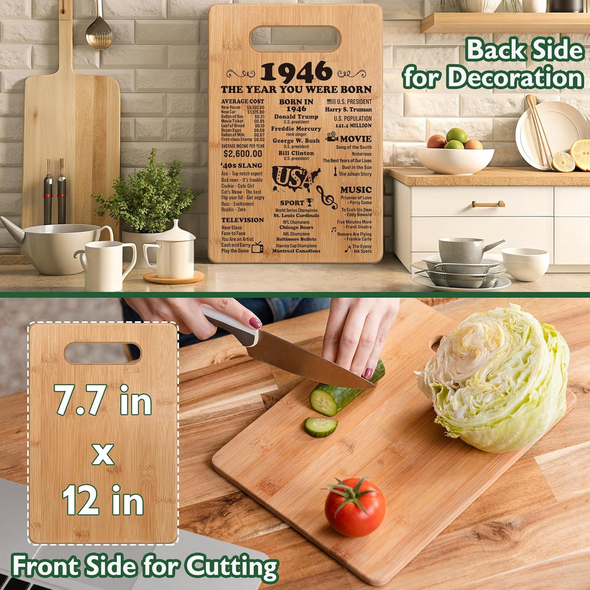 50th Birthday Gifts for Women Men, 1976 Birthday Gifts for Her Him, 50 Years Old Gifts, 50th Birthday Gift Ideas, 50th Birthday Decorations for Women Men, Back in 1976 Cutting Board Gifts