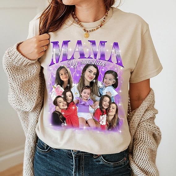 Custom T Shirts for Mom Mama Shirt with Photos Vintage Tee Custom Funny Shirt for Mom Bootleg Tee Vintage Style