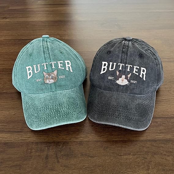 Custom Embroidered Cat  Mom Hat, Personalized Dad Cap Embroidery, Dog Portrait, Unisex-Adults, Men's Adult, Cotton, S, Embroidered Hat, Letter Print