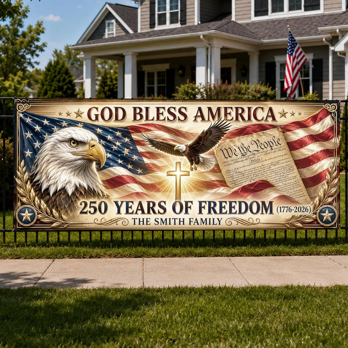 Personalized America 250th Anniversary Banner, Custom Family Name Patriotic Sign, 1776-2026 Yard Outdoor, American Anniversary Decor for Independence, July 4th Decor, 250th Birthday Party