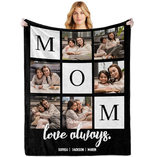 Mothers Day Birthday Gifts for Mom, Personalized Blanket with Photos to My Mom Gift from Daughter Son, Custom Blanket with Pictures Text, Birthday for Wife Grandma Women