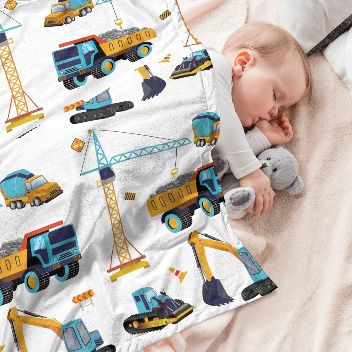 Construction Truck Blanket Boys Excavator Plush Throw Blanket Soft Fuzzy Flannel Tractor Blanket for Bed Couch Sofa Decor Blankets Trucks Car Lover Toddler Kids Blankets Gifts